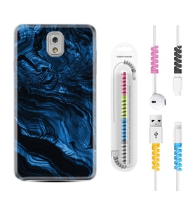 Samsung Note 3 4 5 8 9 20 Ultra 10 Lite Kılıf Kablo Koruma Spiral Silikon Blue MArble 1379