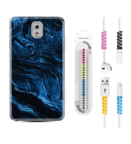 Samsung Note 3 4 5 8 9 20 Ultra 10 Lite Kılıf Kablo Koruma Spiral Silikon Blue MArble 1379