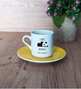 Sevimli Panda Türk Kahvesi Fincanı Sarı