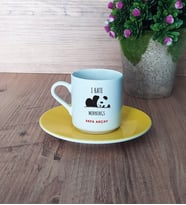 Sevimli Panda Türk Kahvesi Fincanı Sarı
