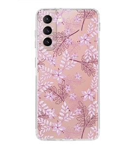 Samsung Galaxy S21  Kamera Korumalı Kapak Floral Pudra Tasarımlı  Şeffaf  Kılıf