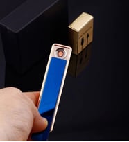 Şık Görünümlü Usb Şarjlı Rezistanslı İnce Slim Metal Çakmak (mavi)