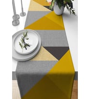 Hardal Geometrik Desenli Premium Masa Örtüsü Runner RNR611