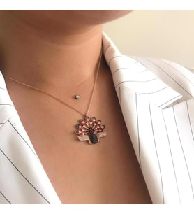 Rose Kaplama Mineli Tavus kuşu Gümüş Kolye (Karışık)