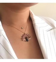 Rose Kaplama Mineli Tavus kuşu Gümüş Kolye (Karışık)