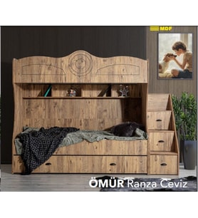 ÖMÜR MDF MERDİVENLİ 3 LÜ RANZA-CEVİZ