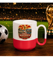 BK Gift Kuzey Mekadonya Taraftar Temalı Dünya Futbol Kupası Tasarımlı Kırmızı Joyful Kupa Bardak-2
