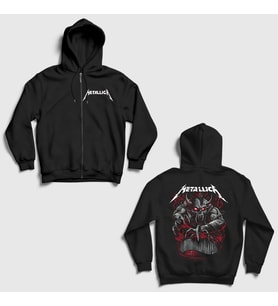 Presmono Unisex Siyah Demon Muzik Metallica Sırt Baskılı Fermuarlı Kapüşonlu Sweatshirt 516367tt