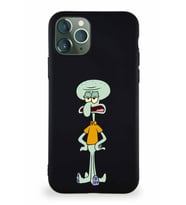 Apple iPhone 11 Pro Soft Premier Kapak Squidward Dokunaç Tasarımlı Silikon Kılıf - Siyah (Şeffaf)