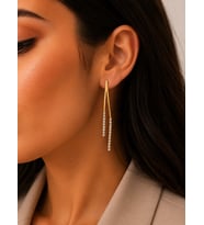 İpekish Gold Renk Zirkon Taşlı Çivi Model Sallantılı Kadın Küpe Şık Çelik Küpe
