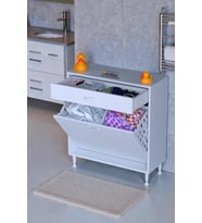 Eliusta Asil 85 cm Kirli Çamaşır Sepetli Banyo Dolabı 1 Çekmeceli Mutfak Çok Amaçlı Dolap 85x88x32,5 cm (Beyaz)