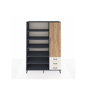 Hyperion Dolap 9 Raflı 3 Çekmeceli Tek Kapaklı  132x44x195 Antrasit-Çam/Aytaşı