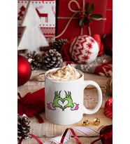 Grinch Happy New Year Pembe Kalp Kupa Bardak (Beyaz)