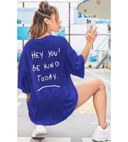 Unisex Hey you Baskılı T-shirt (Mavi)