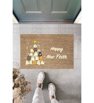 Dormot Modern Baskı - Happy New Year 7 - Karşılama Kapı Önü Paspası (Bej)