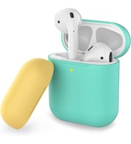 AirPods 1–2 Nesil Uyumlu Silikon Kılıf – Mat Yumuşak Doku, Darbe Emici, Kaymaz Yüzey, Kablosuz Şarj Destekli, Yedek Üst Kapak Hediyeli Koruyucu Kılıf Yeşil Sarı