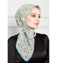 Çiçek Desen Pamuklu Eşarp-Yeşil