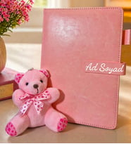 Kişiye Özel Pembe Deri Ajanda & Polar Pembe Ayıcık Anahtarlık