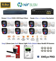 Xmeye 5mp 2.8mm Sabit Lens Polis Çakarlı Sesli Ve Gece Renkli 8 Kameralı IP Kamera Seti 500GB Disk