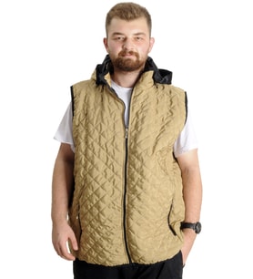 Mode XL Büyük Beden Erkek Yelek Kapüşonlu Kapitone 23710 Sütlü Kahve