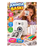 Mini Dijital Çocuk Kamerası Anında Baskı Özellikli HD Ekranlı 5 Kalem ve 4 Kağıt Rulo Hediyeli