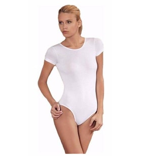 Kota Kadın Kısa Kollu Bisiklet Yaka Çıtçıtlı Badi-6182 (Beyaz)