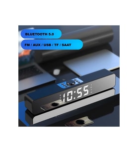 Bluetooth Hoparlör Şarjlı Ses Sistemi LED Ekran FM Çalar Saat Sıcaklık PC USB Aux Tf Kart