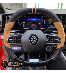 Renault Symbioz Dikme Direksiyon Kılıfı Delikli Deri Parlak Siyah Taba Detay Çift Yüzük ve Dikiş 2024-2026