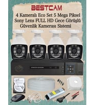 BESTCAM 4 Kameralı Eco Set 5 Mega Piksel Sony Lensli Full HD Gece Görüşlü Güvenlik Kamerası Sistemi 250 GB HDD