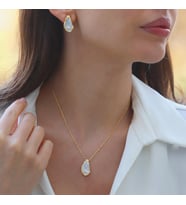 İstiridye İncili Damla Gold Gümüş Set