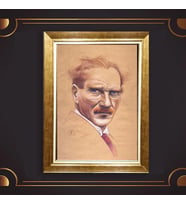 Özel Seri Paspartulu Çerçeveli Atatürk Tablo l824 (Gold)