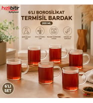 ByMyHand Borosilikat Isıya Ateşe Dayanıklı Termisil Kulplu Çay Bardağı Kahve Bardağı 6'lı Set 200 Ml