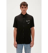 Bad Bear Smile Shirt Siyah Kısa Kollu Baskılı Erkek Gömlek