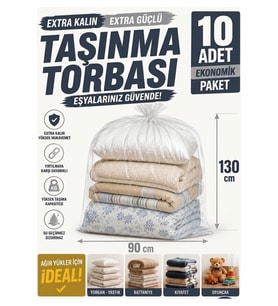 90x130 Kalın Naylon Taşıma Torbası 10 Adet Hurç Poşeti Yorgan Battaniye Yastık ve Taşınma Torbası