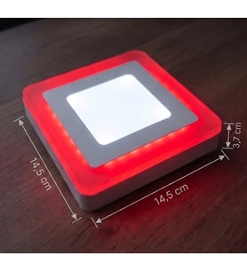 Kare Sıva Üstü Led Spot Armatür 9 WATT Çift Renk Üç Kademe Kırmızı Beyaz veya Gece Lambası