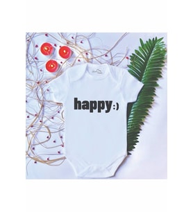 Unisex Bebek Baskılı Happy %100 Pamuklu Çıtçıtlı Body Zıbın