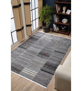 Dijital Kaymaz Yıkanabilir Antrasit Patchwork Salon Halısı Mutfak Halısı Koridor Halısı Yolluk HLN1621