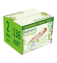 Bebem Bebek Bezi Natural Beden:2 (3-6Kg) Mini 136 Adet Ekonomik Fırsat Pk