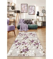 Mürdüm Çiçekli Kaymaz Tabanlı Makinede Yıkanabilir Halı BH05 - 100 x 160 cm