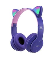 P47M Kedi Kulak Led Işıklı Sd Kart  Aux Girişli Mikrofonlu Bluetooth Kulaklık (Mor)