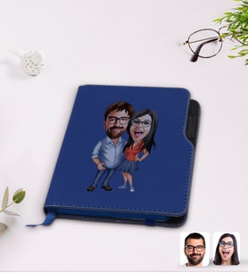BK Gift Kişiye Özel Sevgililer Karikatürlü Lacivert Termo Deri Defter-105