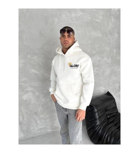 Kışlık Üç İplik Kapşonlu SweatShirt - Beyaz