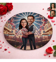 BK Gift Kişiye Özel Sevgili Karikatürlü Yuvarlak Puzzle 20x20cm -11, Sevgililer Günü Hediyesi, Sevgiliye Hediye