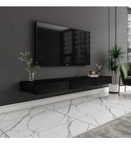 Avalon 3 Kapaklı Duvara Monte TV Sehpası – 140 cm, Modern Minimal Tasarım,  TV Ünitesi (A.Siyah)
