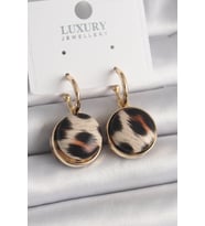 Pirinç Gold Renk Leopar Desenli Daire Model Kadın Küpe 5886
