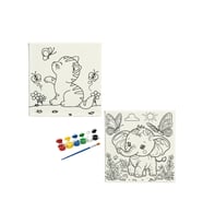 Okul-aile Etkinliği-2'li Tuval Boyama Seti. 20x20 Cm Uv Baskı 6 Akrilik Boya 1 Fırça-model-45