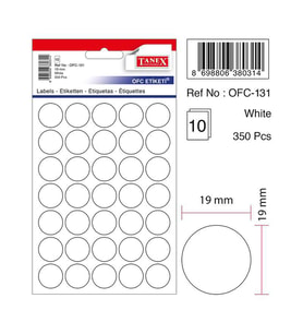 Tanex Ofis Etiketi Poşetli Yuvarlak 19 Mm Beyaz Ofis Etiketi 5 Yaprak (10 Lu Paket) (Karışık)