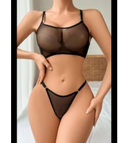 Fantezia Night Siyah Transparan Tül Bralet Tanga İç Giyim Takımı TM1383
