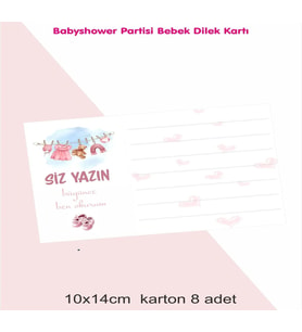 Baby shower Partisi 8 Adet Kız Bebek Dilek Kartı 10x14 cm Karton