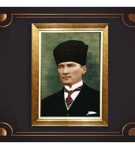 Altın Varaklı Çerçeveli Paspartulu Atatürk Tablo z4818 (Gold)